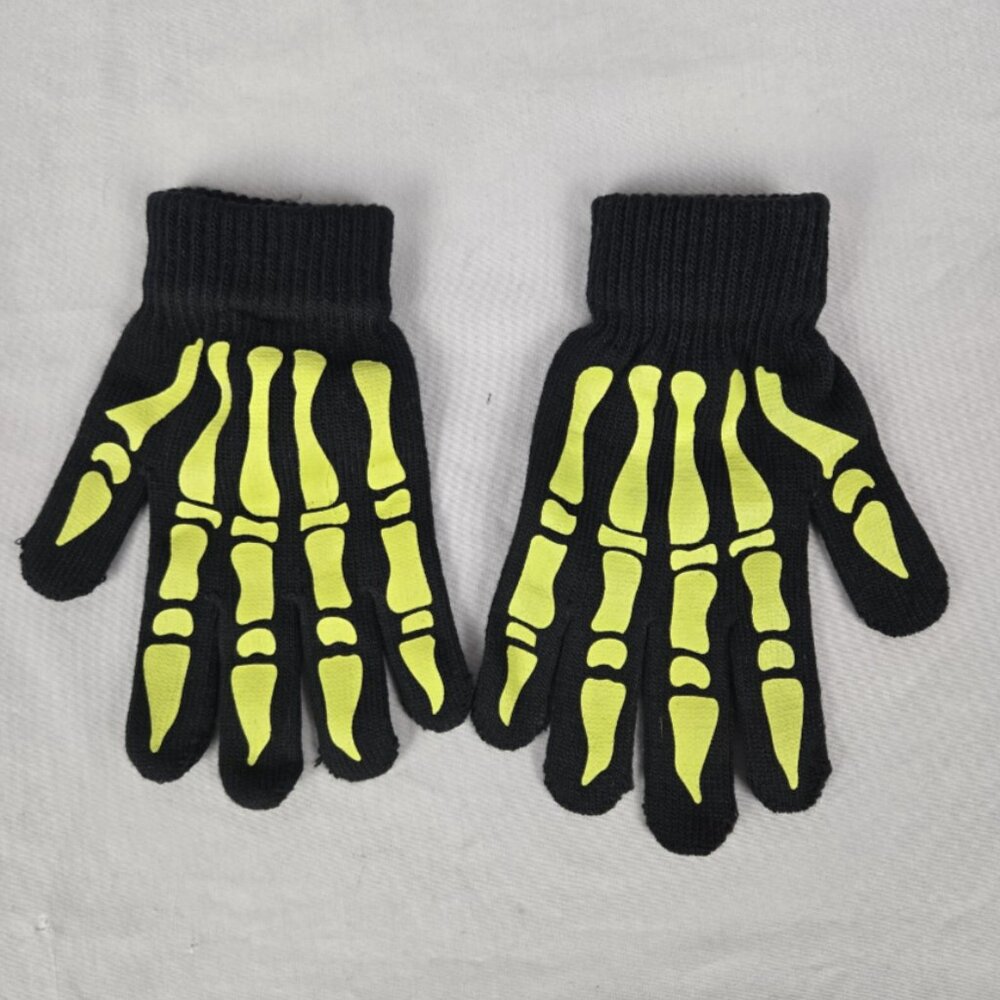 Glow in the Dark Skeleton Gloves Fancy Dress Halloween Youth Costume Accessory - Picture 1 of 4